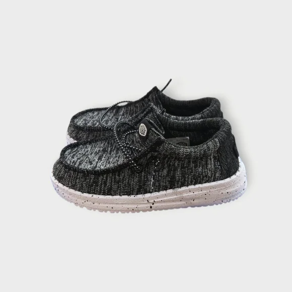 Hey Dude Wally Stretch Toddler Shoes Sz 8 Black White Lace Up Round Toe Sneakers - Picture 2 of 8